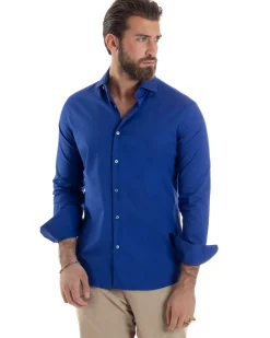 Camicia Uomo Con Colletto Francese Cotone Basic Sartoriale Slim Fit Blu Royal C2950A
