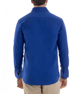 Camicia Uomo Con Colletto Francese Cotone Basic Sartoriale Slim Fit Blu Royal C2950A