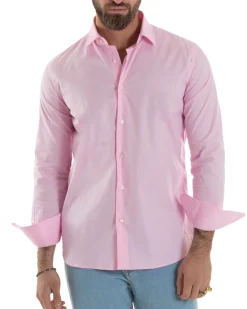 Camicia Uomo Con Colletto Francese Cotone Basic Sartoriale Slim Fit Rosa C2943A