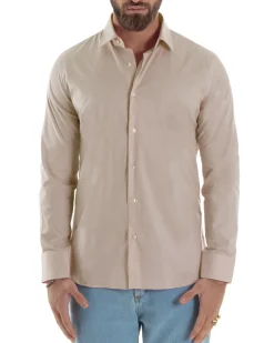 Camicia Uomo Con Colletto Francese Cotone Basic Sartoriale Slim Fit Beige C2947A