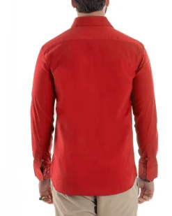 Camicia Uomo Con Colletto Francese Cotone Basic Sartoriale Slim Fit Rosso C2940A