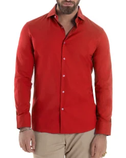 Camicia Uomo Con Colletto Francese Cotone Basic Sartoriale Slim Fit Rosso C2940A