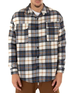 Camicia Uomo Con Colletto Giacca Camicione Manica Lunga Fantasia Quadri Blu GIOSAL-C2303A