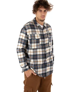 Camicia Uomo Con Colletto Giacca Camicione Manica Lunga Fantasia Quadri Blu GIOSAL-C2303A