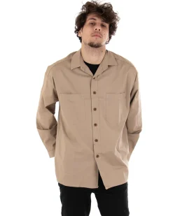 Camicia Uomo Con Colletto Manica Lunga Casual Cotone Camel GIOSAL-C1869A