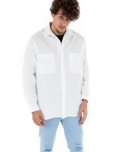 Camicia Uomo Con Colletto Manica Lunga Casual Cotone Bianco GIOSAL-C1868A