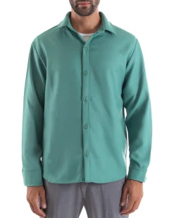 Camicia Uomo Con Colletto Manica Lunga Cotone Tinta Unita Petrolio GIOSAL-C2463A