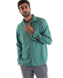 Camicia Uomo Con Colletto Manica Lunga Cotone Tinta Unita Petrolio GIOSAL-C2463A