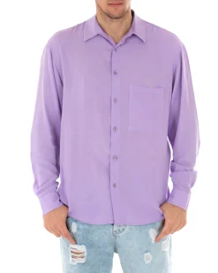 Camicia Uomo Con Colletto Manica Lunga Viscosa Lilla Oversize Tinta Unita GIOSAL-C1910A