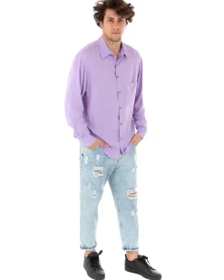 Camicia Uomo Con Colletto Manica Lunga Viscosa Lilla Oversize Tinta Unita GIOSAL-C1910A