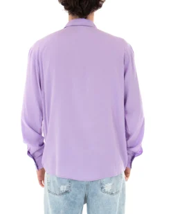 Camicia Uomo Con Colletto Manica Lunga Viscosa Lilla Oversize Tinta Unita GIOSAL-C1910A