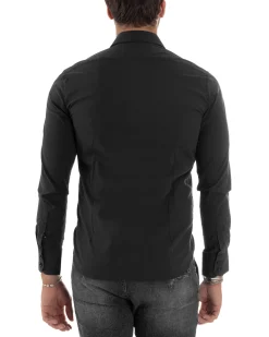 Camicia Uomo Cotone Collo Francese Basic Slim Fit Nero C2980A