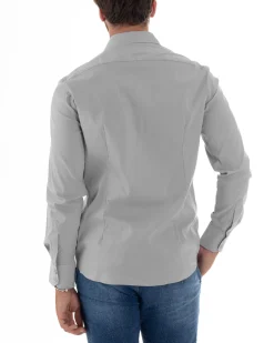 Camicia Uomo Cotone Collo Francese Basic Slim Fit Grigio C2981A