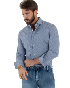 Camicia uomo cotone collo francese slim fit quadretti blu GIOSAL-C3070A