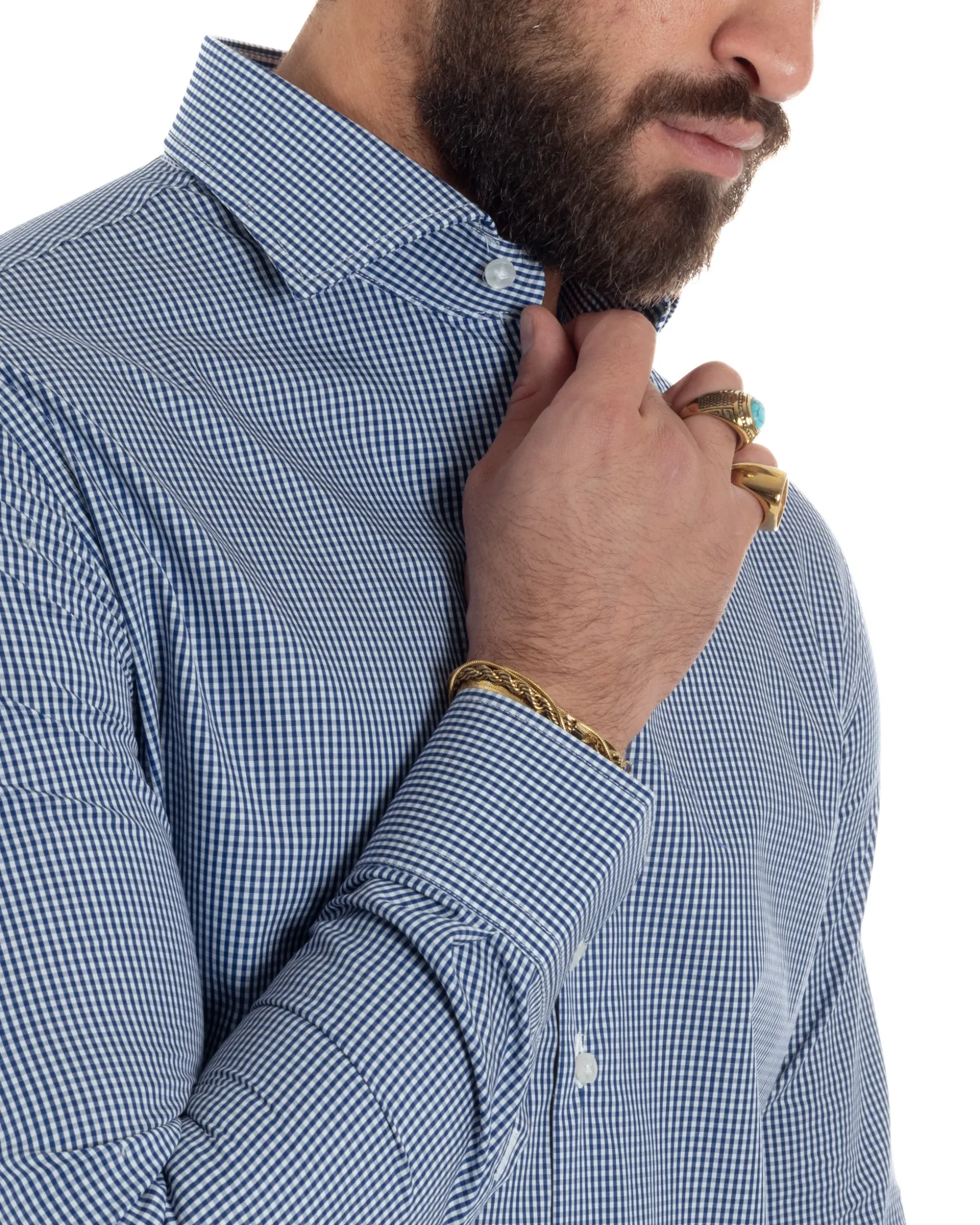 Camicia uomo cotone collo francese slim fit quadretti blu GIOSAL-C3070A