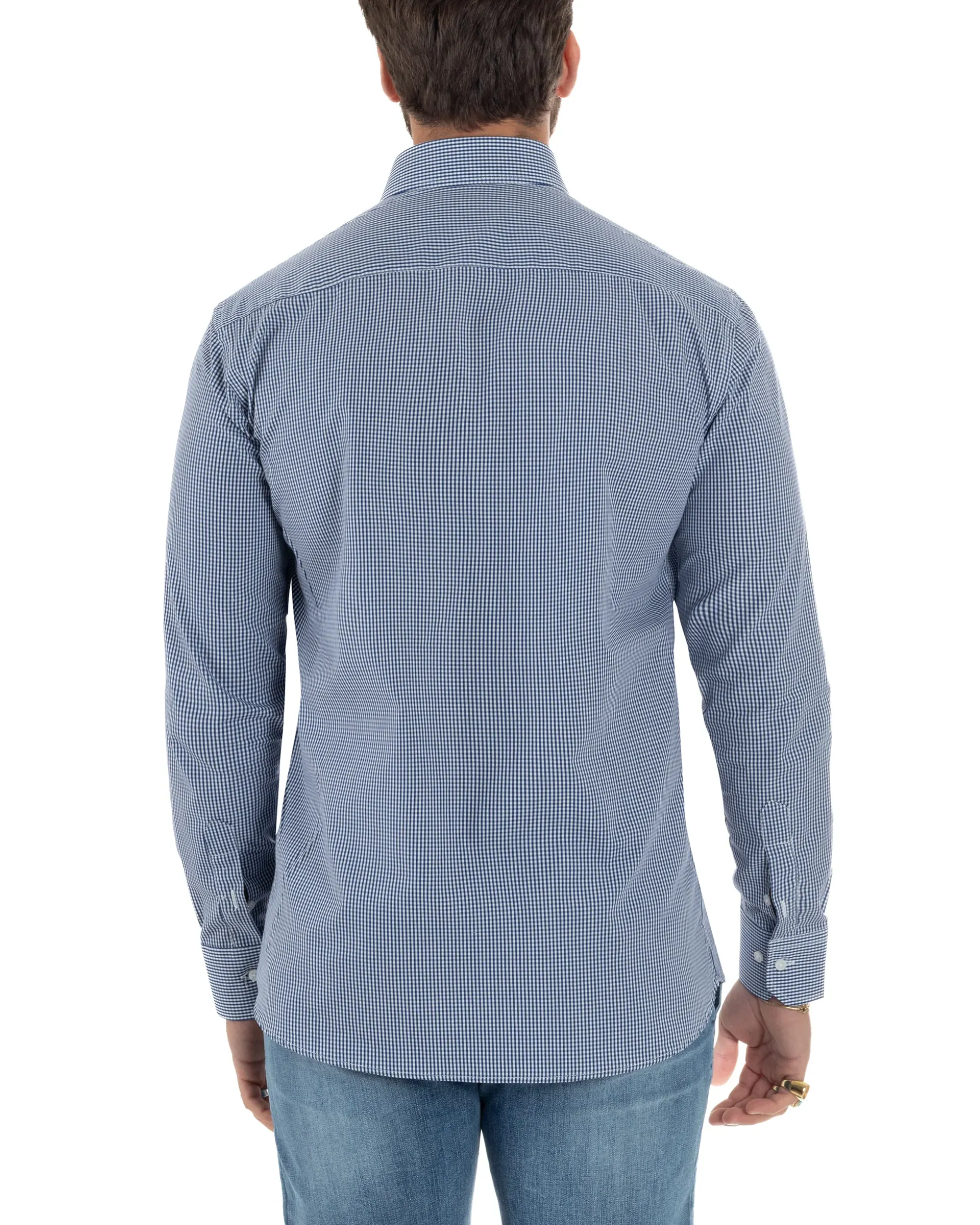 Camicia uomo cotone collo francese slim fit quadretti blu GIOSAL-C3070A
