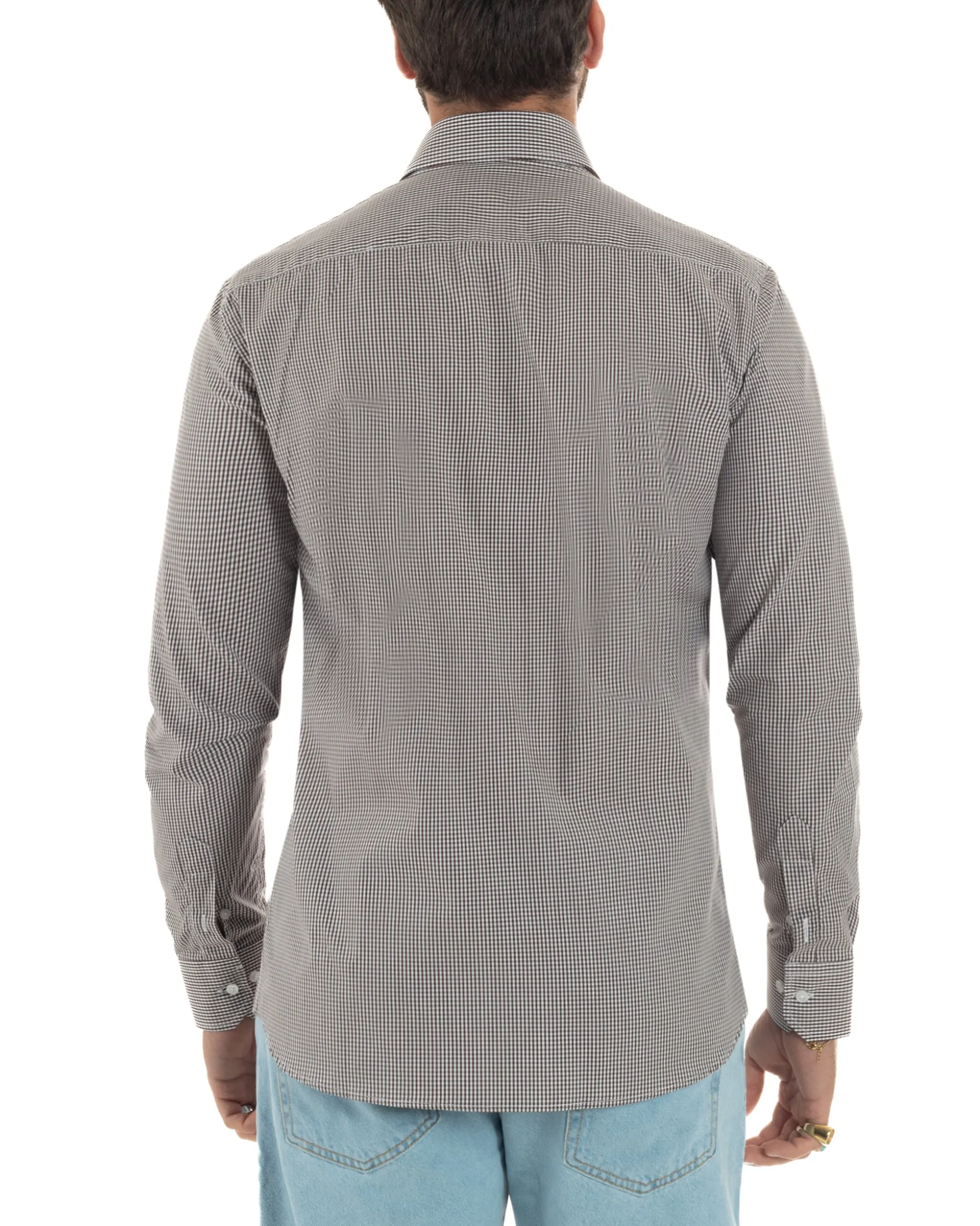 Camicia uomo cotone collo francese slim fit quadretti marrone GIOSAL-C3069A