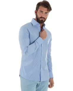 Camicia uomo cotone collo francese slim fit quadretti celeste GIOSAL-C3072A