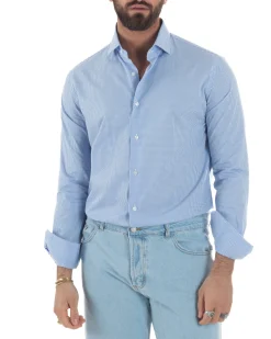 Camicia uomo cotone collo francese slim fit quadretti celeste GIOSAL-C3072A