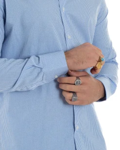 Camicia uomo cotone collo francese slim fit quadretti celeste GIOSAL-C3072A