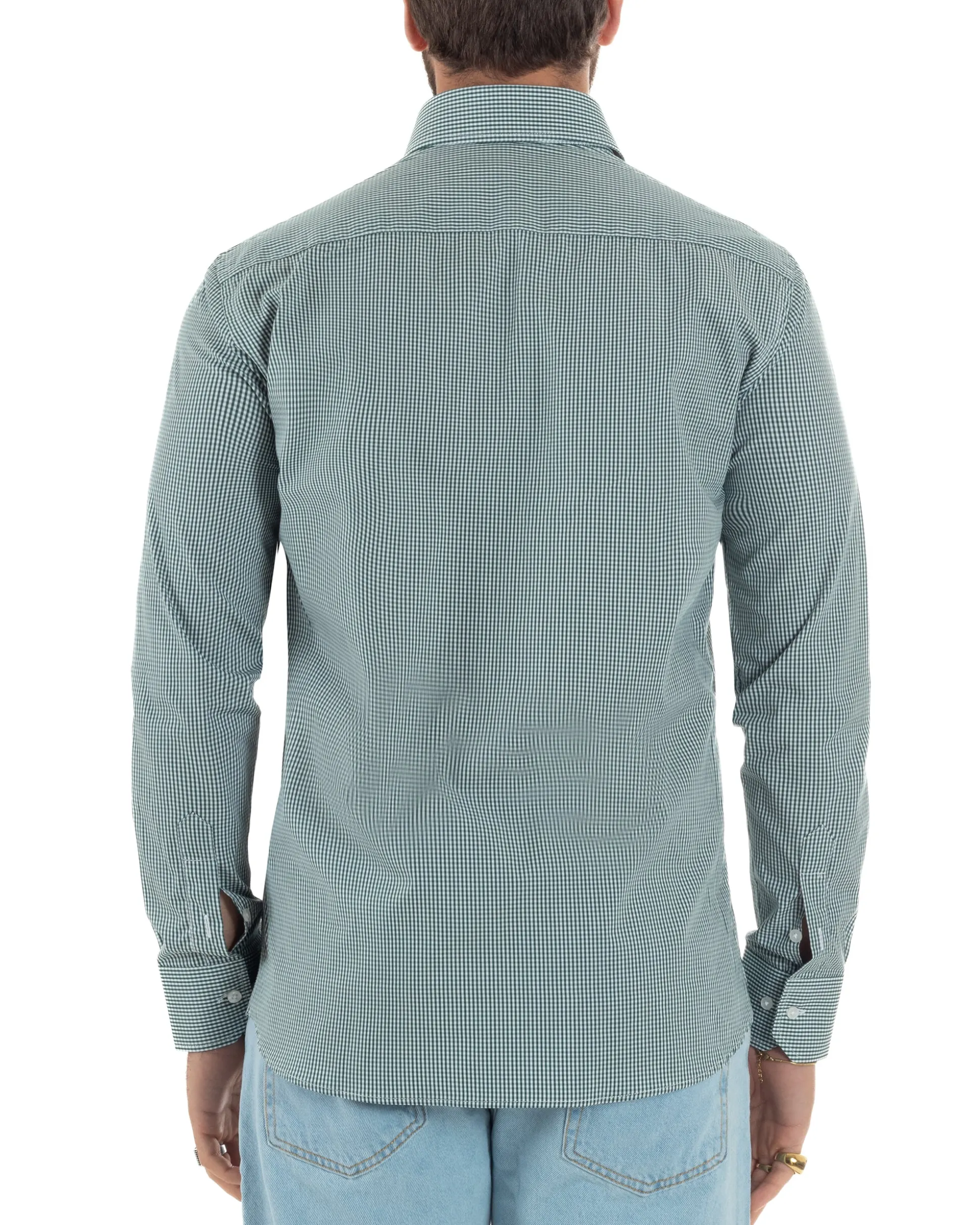 Camicia uomo cotone collo francese slim fit quadretti verde GIOSAL-C3071A