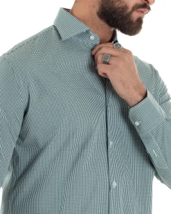 Camicia uomo cotone collo francese slim fit quadretti verde GIOSAL-C3071A