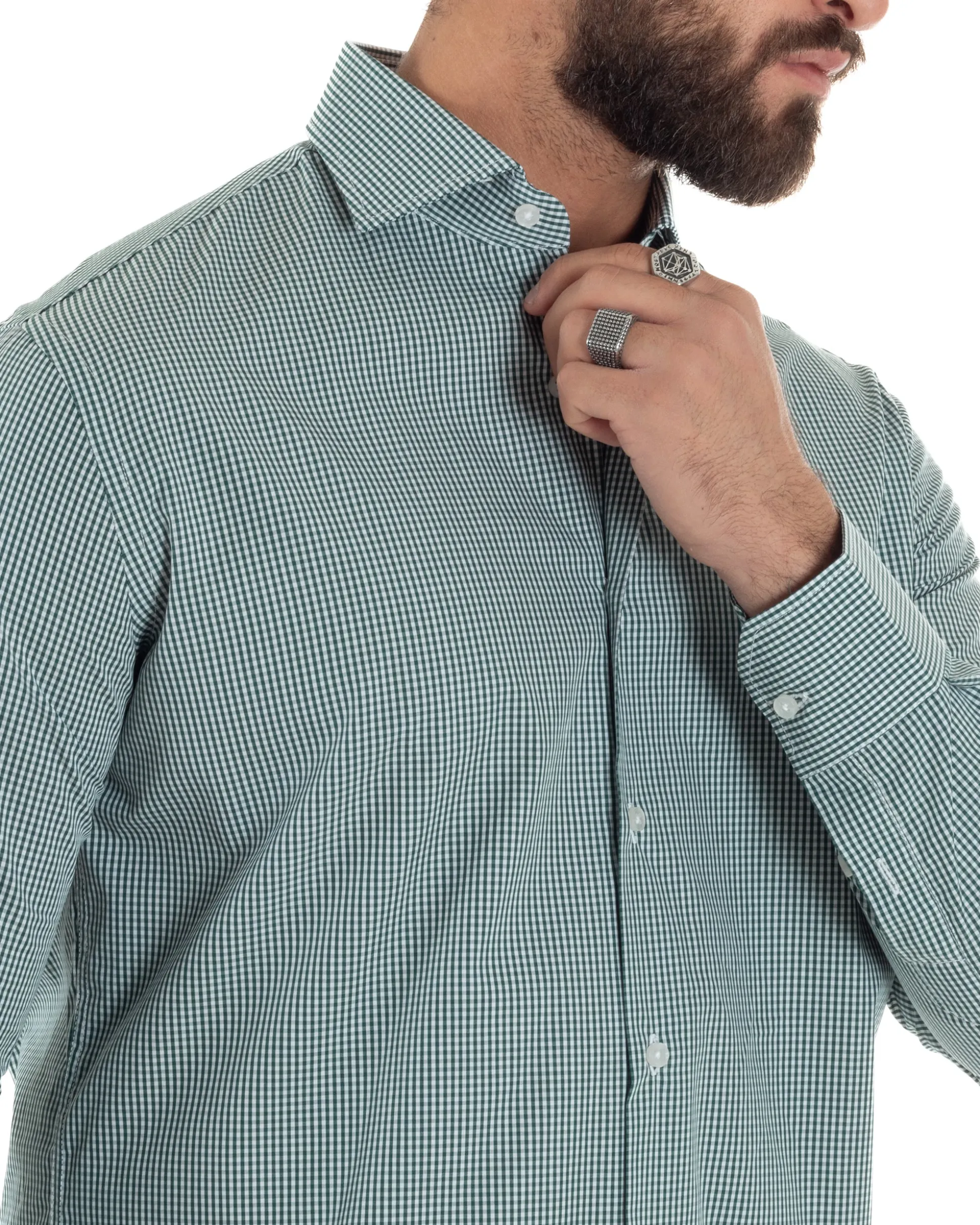 Camicia uomo cotone collo francese slim fit quadretti verde GIOSAL-C3071A