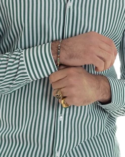 Camicia uomo cotone collo francese slim fit righe bastoncino medio verde GIOSAL-C2921A