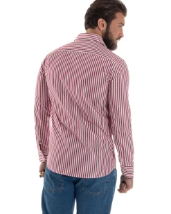 Camicia uomo cotone collo francese slim fit righe bastoncino medio rosso GIOSAL-C2917A
