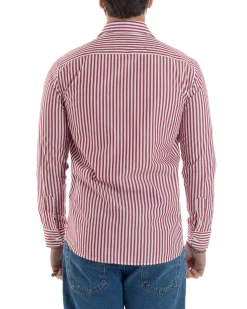 Camicia uomo cotone collo francese slim fit righe bastoncino medio rosso GIOSAL-C2917A