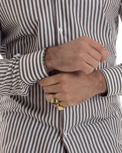 Camicia uomo cotone collo francese slim fit righe bastoncino medio marrone GIOSAL-C2920A