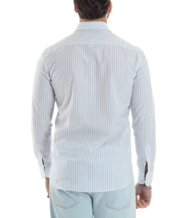 Camicia uomo cotone collo francese slim fit rigata sottile celeste GIOSAL-C2916A