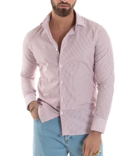 Camicia uomo cotone slim fit collo francese righe bastoncino sottile rosso GIOSAL-C2913A