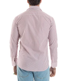 Camicia uomo cotone slim fit collo francese righe bastoncino sottile rosso GIOSAL-C2913A