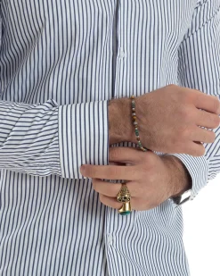 Camicia uomo cotone slim fit collo francese righe bastoncino sottile blu GIOSAL-C2912A