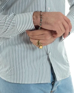 Camicia uomo cotone slim fit collo francese righe bastoncino sottile verde GIOSAL-C2911A