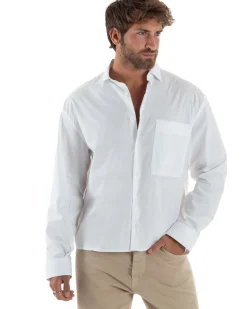 Camicia Uomo Crop Cotone Boxy Fit Bianco C2966A