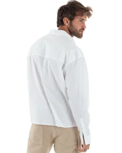 Camicia Uomo Crop Cotone Boxy Fit Bianco C2966A