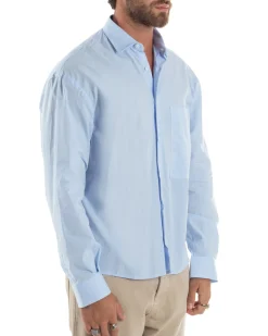 Camicia Uomo Crop Cotone Boxy Fit Celeste C2965A