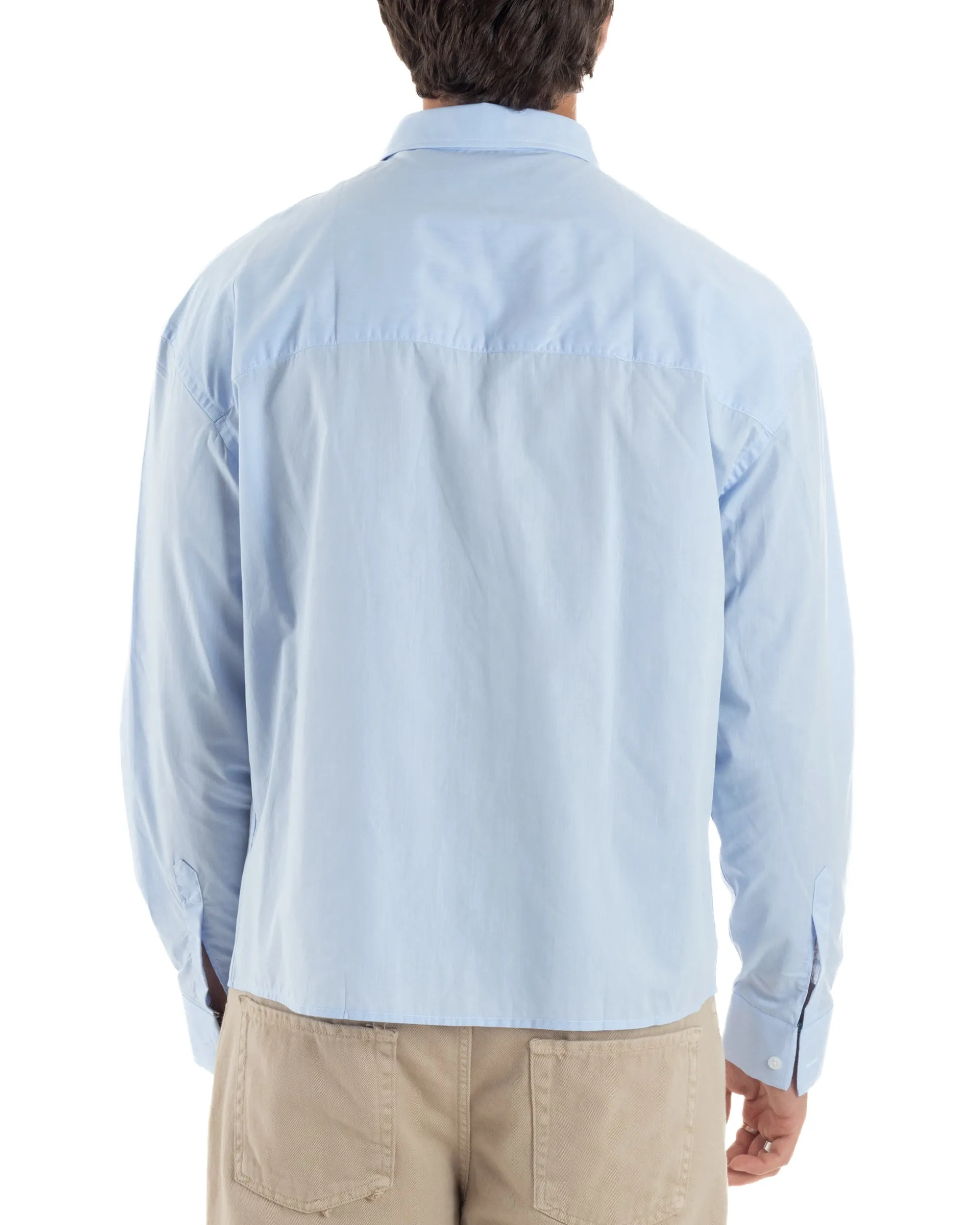 Camicia Uomo Crop Cotone Boxy Fit Celeste C2965A