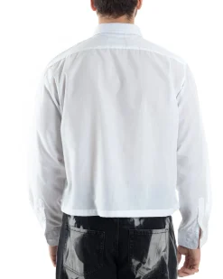 Camicia Uomo Cropped Maniche Lunghe Taschino Boxy Fit Bianco C2822A
