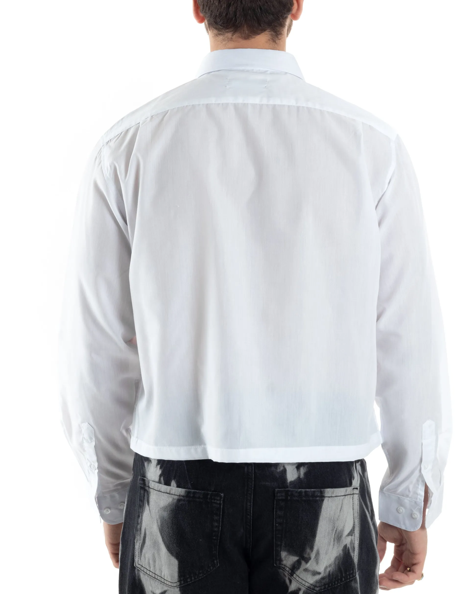 Camicia Uomo Cropped Maniche Lunghe Taschino Boxy Fit Bianco C2822A