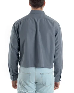 Camicia Uomo Cropped Maniche Lunghe Taschino Boxy Fit Grigio C2826A