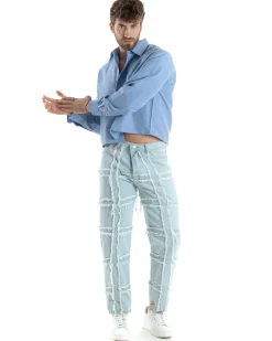 Camicia Uomo Cropped Maniche Lunghe Taschino Boxy Fit Polvere C2828A