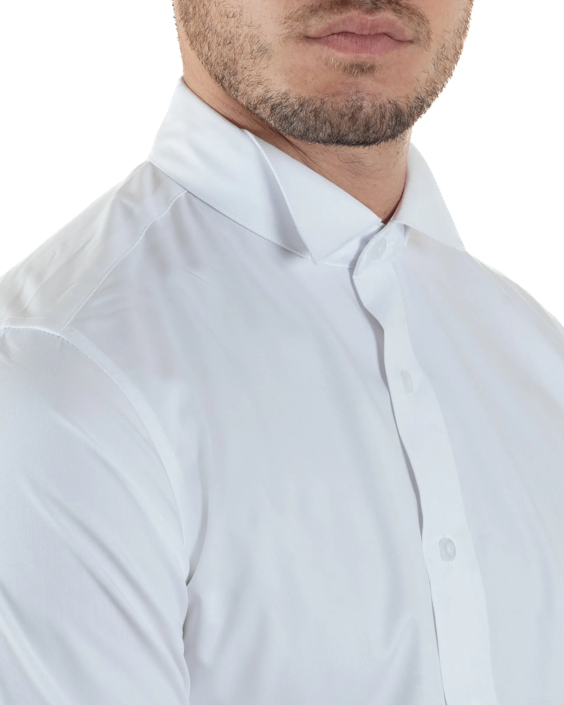 Camicia Uomo Da Smoking Collo Diplomatico Slim Fit Basic Bianco C2951A