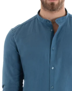 Camicia Uomo Lino Collo Coreano Sartoriale Morbida Tinta Unita Avio GIOSAL-C2668A