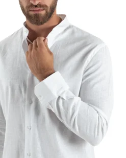 Camicia Uomo Lino Collo Coreano Sartoriale Basic Bianco C3002A