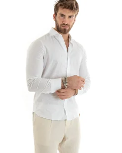 Camicia uomo lino collo francese sartoriale casual bianco GIOSAL-C2711A