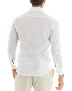 Camicia uomo lino collo francese sartoriale casual bianco GIOSAL-C2711A