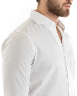 Camicia uomo lino collo francese sartoriale casual bianco GIOSAL-C2711A
